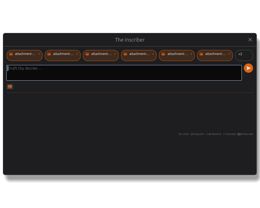 Inscriber showing six image attachment chips and an overflow count