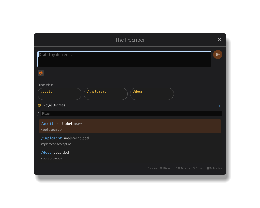 Inscriber showing three suggestion chips
