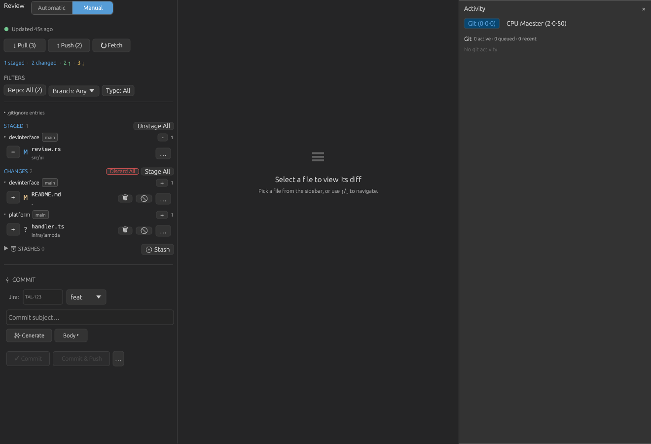 Manual Review with staged and unstaged files