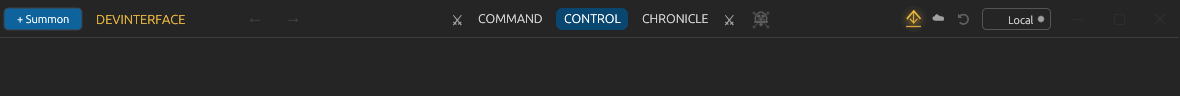 The current desktop toolbar with Summon, workspace name, view tabs, status chips, and update indicator.