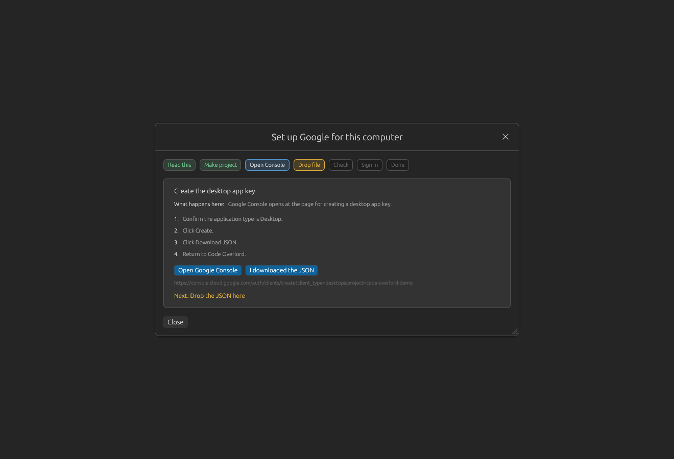 Google guided setup Console handoff