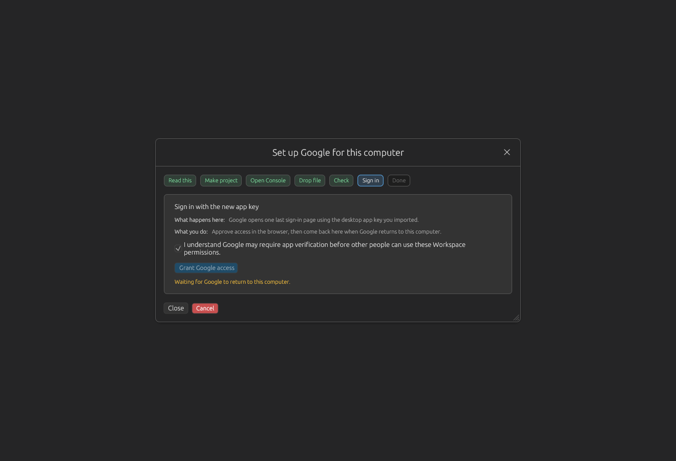 Google guided setup final grant step