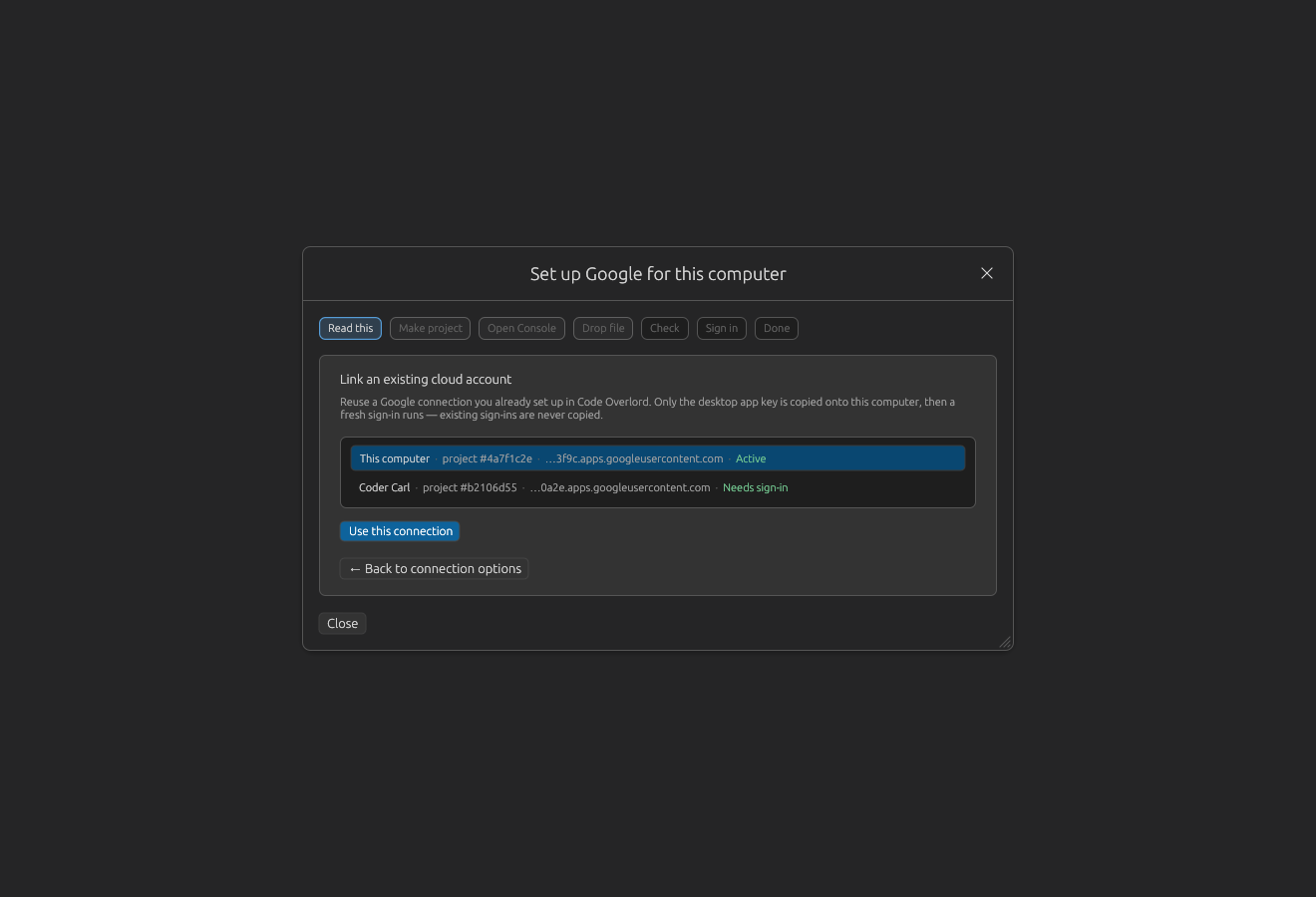 Google guided setup reuse picker