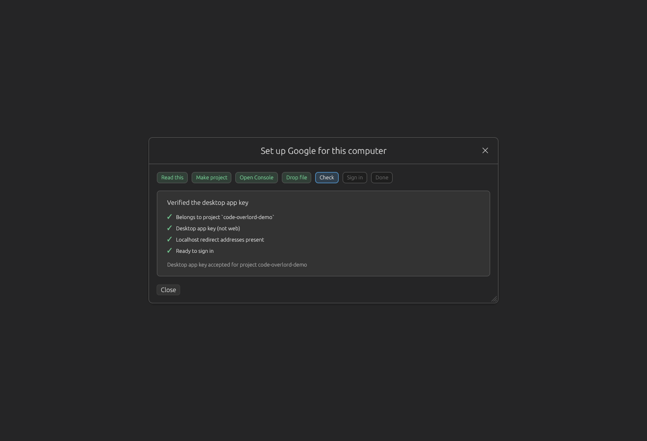 Google guided setup validation success