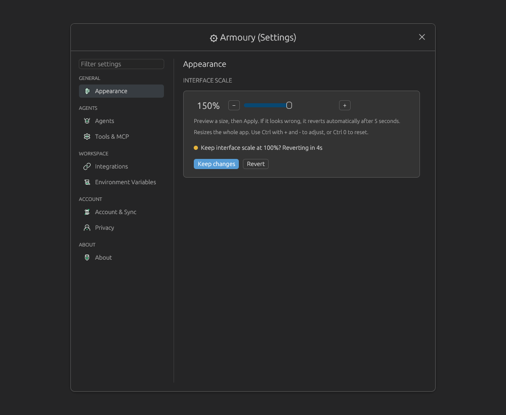 The interface-scale keep-or-revert confirmation