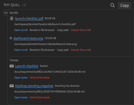 Notepad row with materials disclosure open