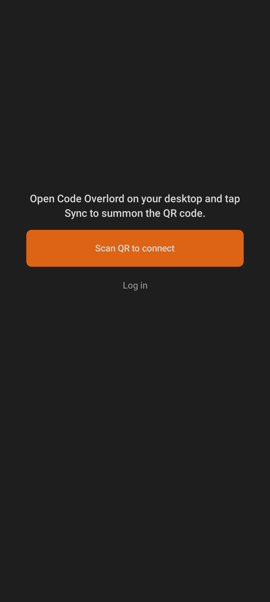 Android onboarding screen with QR pairing prompt