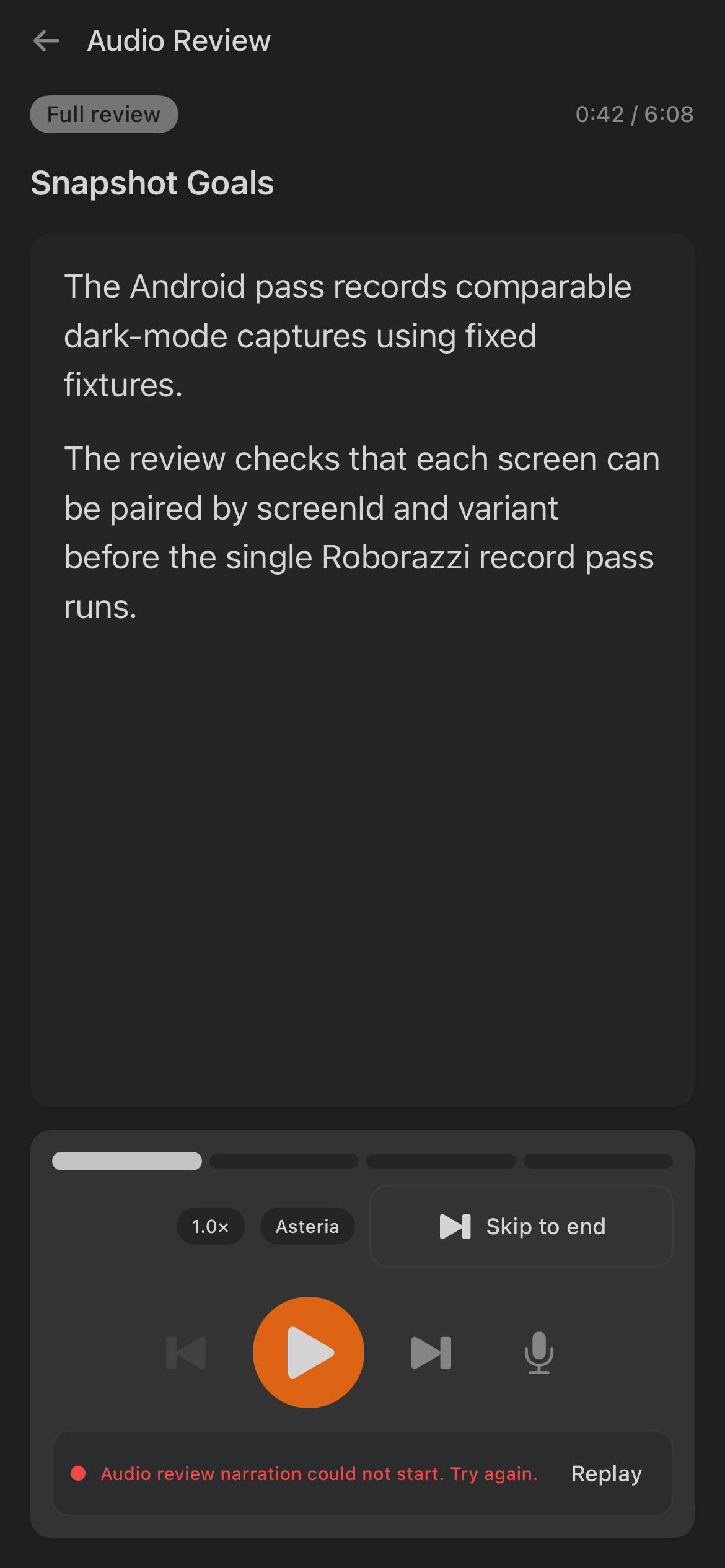 iOS Audio Review screen for an open file