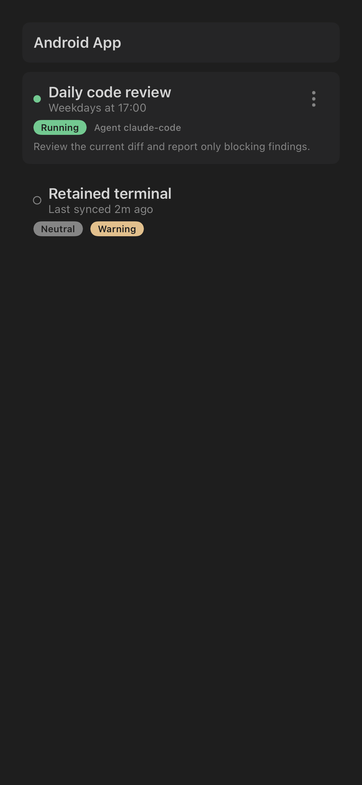 iOS identity row primitive with icon, title, subtitle, and status affordance