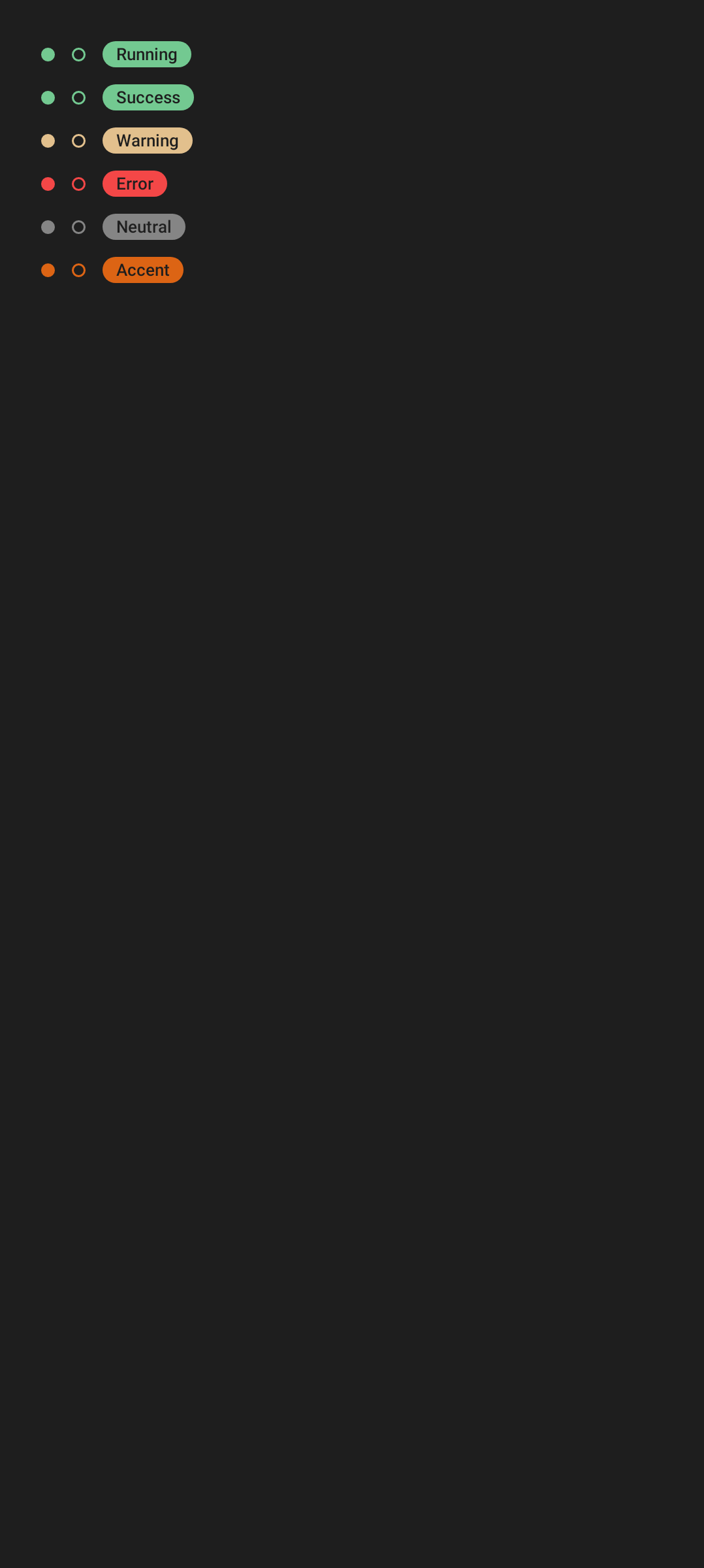 Android status primitive showing colored dots and pill labels
