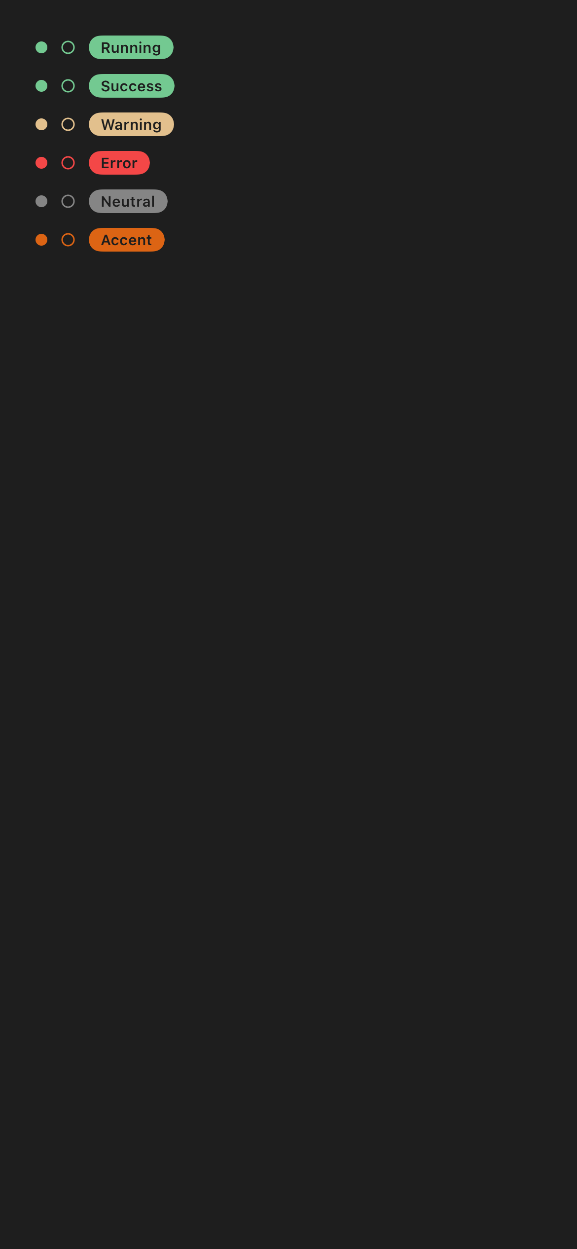 iOS status primitive showing colored dots and pill labels