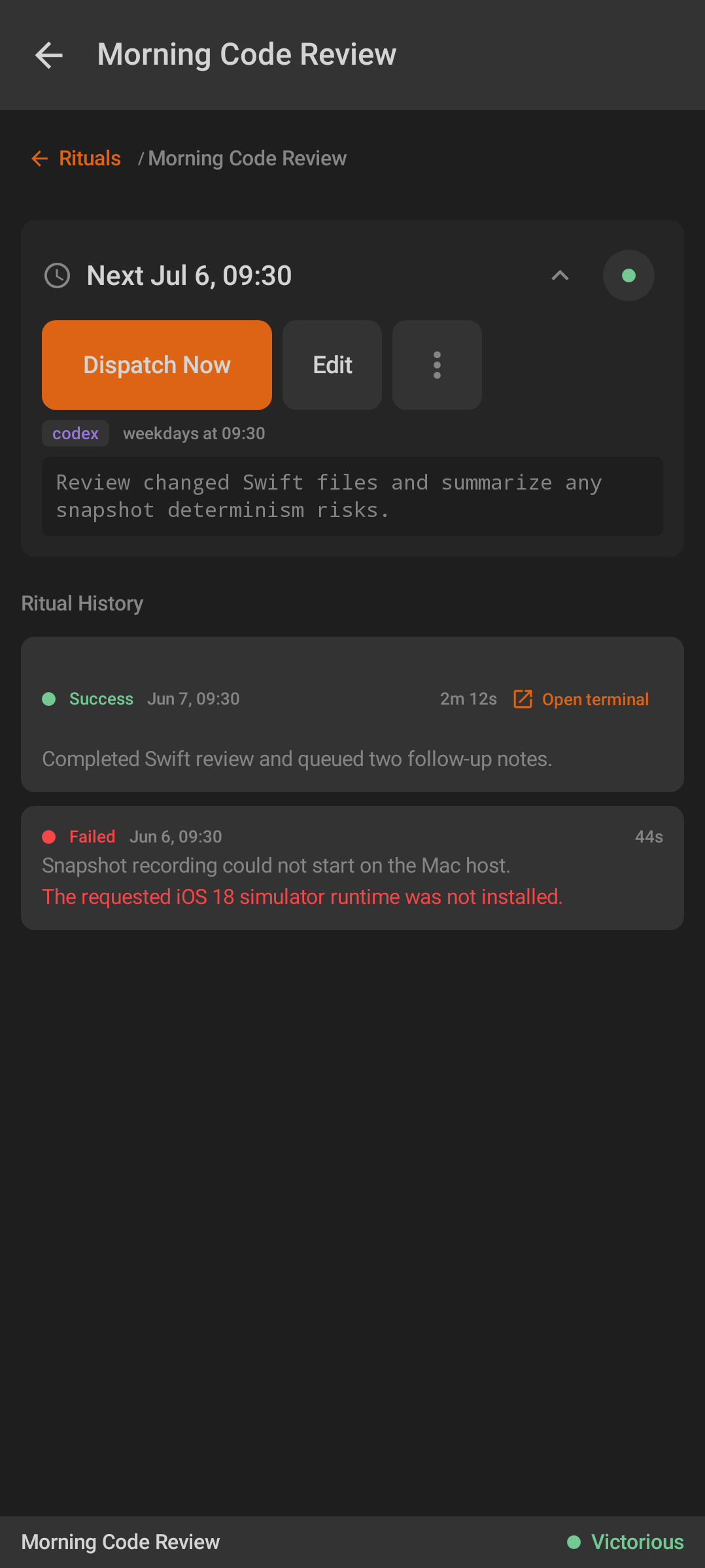 Android scheduled task detail with run state and history
