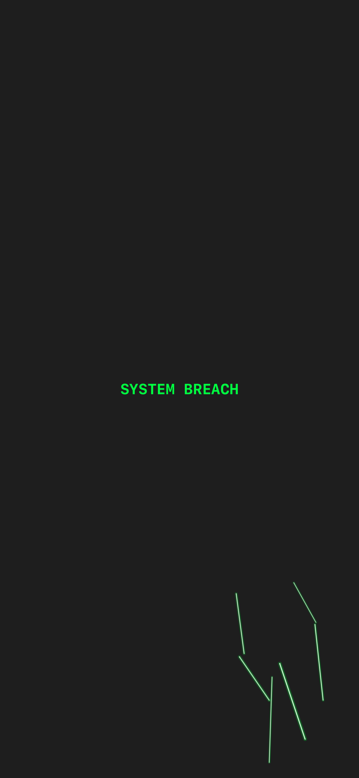 Hidden screen crack overlay with system breach text